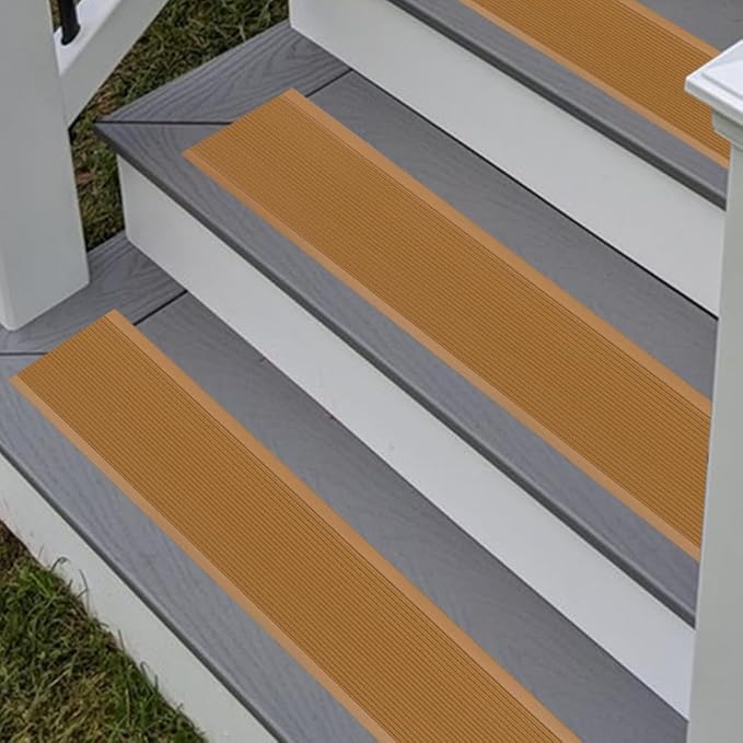 Rubber Bond 4x36in Anti Slip Stair Treads (5-Pack) - Waterproof Outdoor/Indoor Heavy Duty Non-Skid Tape for Stairs - Adhesive Rubber Grip Strips for Steps & Ramps - Brown