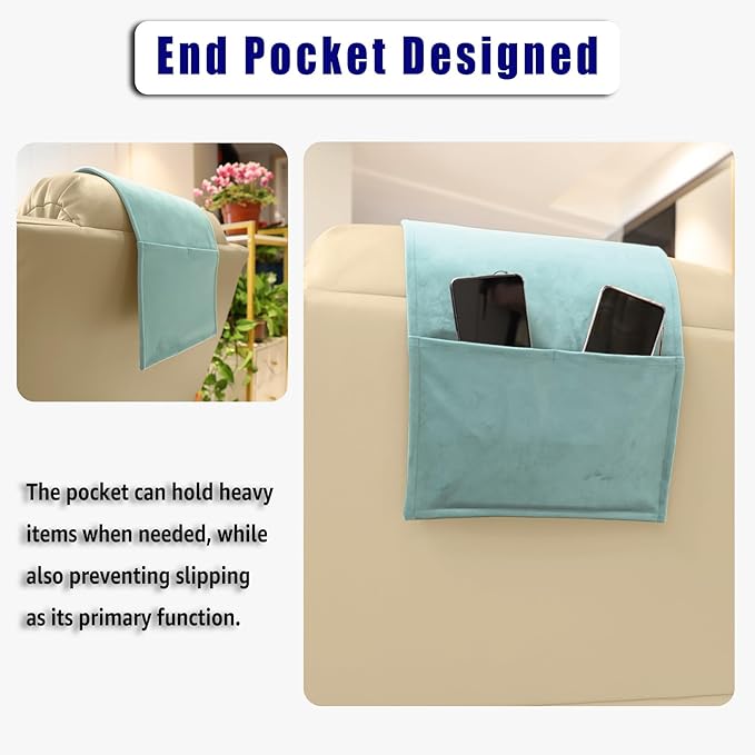 Velvet Recliner Head Pillow with Non-Slip Base - Adjustable Neck Support for Pain Relief in Home, Office and Travel (Light Blue)