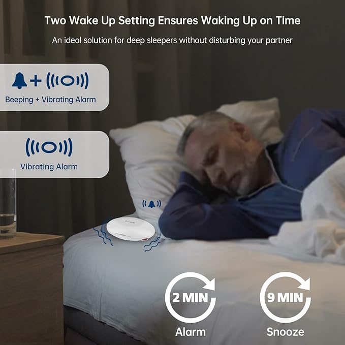 DreamSky Vibrating Alarm Clock for Heavy Sleepers - Auto Set Bed Shaker Alarm Clock Under Pillow for Hearing Impaired, Bedroom, Travel, Rechargeable Battery Operated, Cordless, Auto DST, LCD Backlight