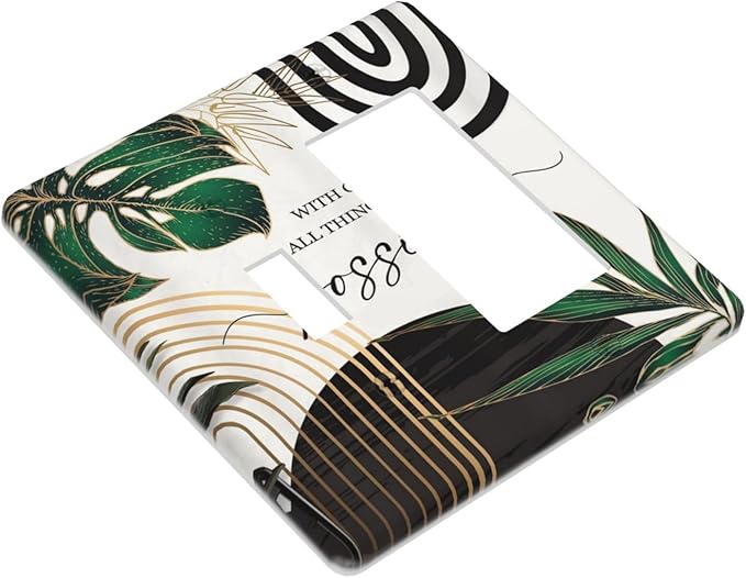 Boho Abstract Tropical Green Palm Leaf Mid Century Outlet Covers 1 Toggle 1 Rocker Combination Decorative Wall Plate Electrical Switch Plates Light Switch Cover Plate for Office Home Decor