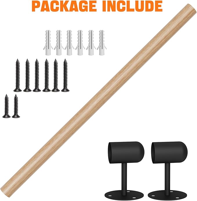 3FT Round Wooden Stair Handrail,Indoor Staircase Handrail,Wall Mount Support Stair Railings, Non-Slip Safety Corridor,Lofts,Patio,Guardrail,Home Wood Hand Railings for Elderly,Children,Disable People