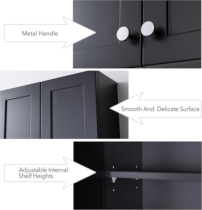 Matte Black Wall Mount Medicine Cabinet - Over Toilet Storage with 2 Adjustable Shelves, DTC Hinges & Metal Handles, Easy Assembly Bathroom Cabinet for Small Spaces