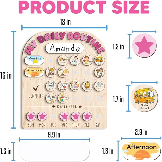 Wooden Daily Routine for Kids, Chore Chart for Toddler, Daily Responsibilities for Kids, Visual Schedule, Morning Bedtime Routine for Girls