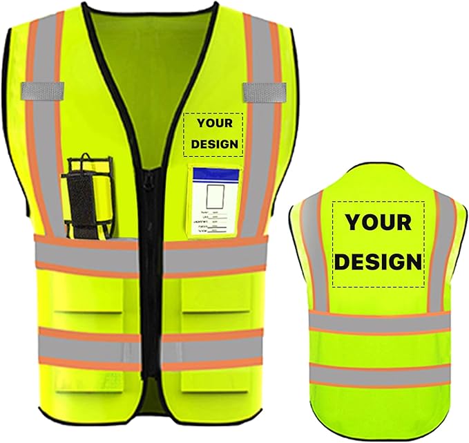 YOWESHOP High Visibility Reflective Safety Vest with Pockets Custom Your Logo Safety Workwear