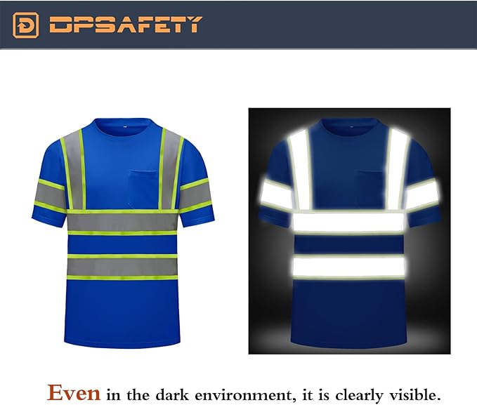 High Visibility Shirts Quick Dry Safety T Shirts with Reflective Strips and Pocket Short Sleeve Mesh Hi Vis Construction Work Class 2 Shirt for Men/Women Blue,4XL