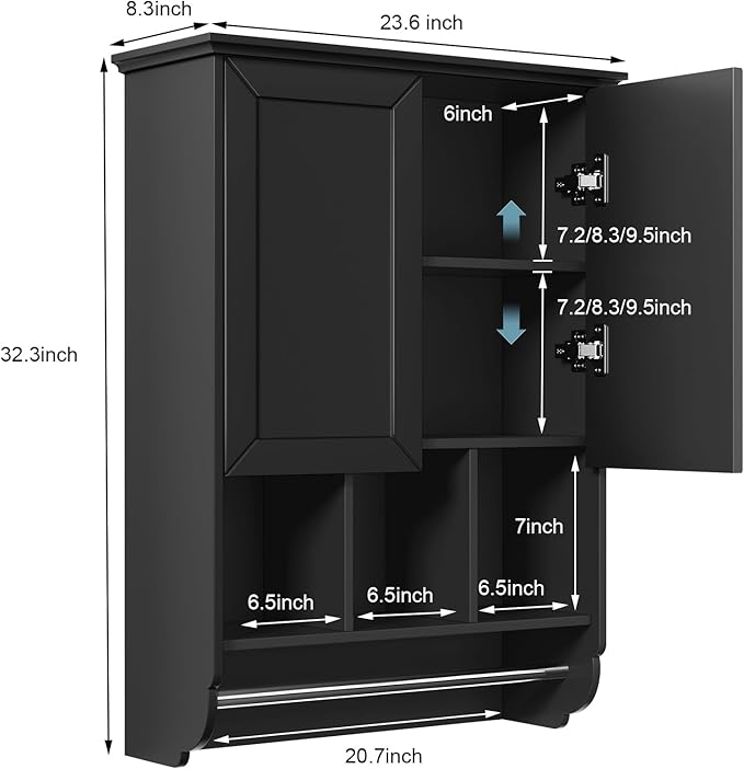 Bathroom Wall Cabinet with Towel Bar,Wooden Medicine Cabinet Adjustable Shelves,23x32 Inch Kitchen Cabinet,Over Toilet Storage Cabinet for Bathroom,Kitchen,Laundry