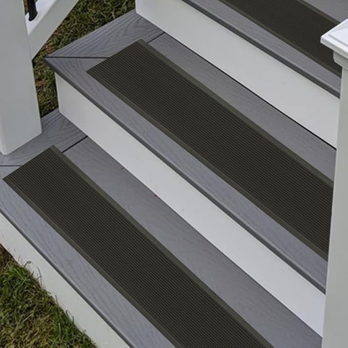 Rubber Bond 4x36in Anti Slip Stair Treads (5-Pack) - Waterproof Outdoor/Indoor Heavy Duty Non-Skid Tape for Stairs - Adhesive Rubber Grip Strips for Steps & Ramps - Black