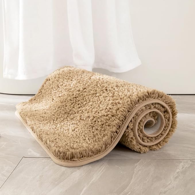 MIULEE Non Slip Small Bathroom Rug - Camel (16x24), Absorbent Thick Soft Microfiber Bath Mat, Machine Washable, Plush Carpet for Tub & Shower