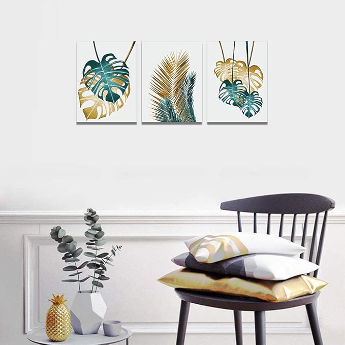 Canvas Wall Art For Living Room Family Wall Decorations For Bedroom Kitchen Dining Room Wall Decor Abstract Painting Leaves Wall Pictures Artwork Office Canvas Art Prints Bathroom Home Decor 3 Piece