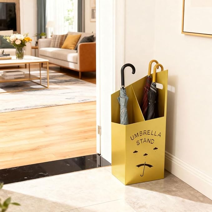 Detachable Base Umbrella Stand - Elegant Raindrop Design, Water Collection Tray, Gold/Black Finish, Durable Home & Office Organizer