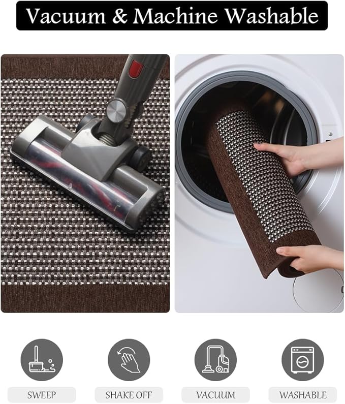 PADOOR Kitchen Rugs and Mats Non Skid Washable - Non Slip Absorbent Kitchen Runner Rugs for Floor, Machine Washable Standing Mats for in Front of Sink,Entryway,Entrance,Door(20"x70",Dark Brown)