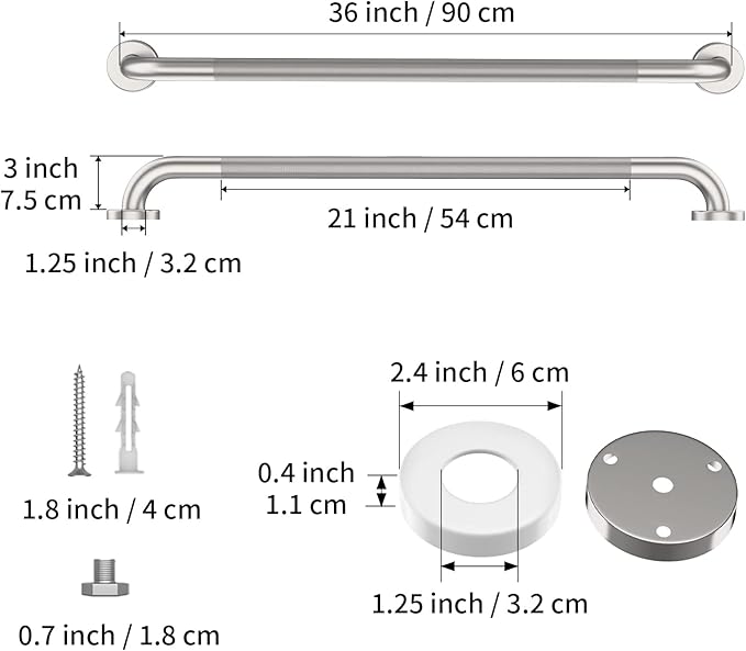 Brushed Nickel Shower Grab Bar w/Anti-Slip Knurled Grip 36 Inch, Zepolu Stainless Steel Bathroom Grab Bars, Safety Bar Balanced Handrail, Handicap Injury Elderly Senior Assist Support Shower Handle