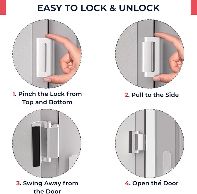Door Reinforcement Lock - Home Security Child Proof Door Lock withstands 800 lbs, for Inward Swinging Doors, Door Locks for Kids Safety, Prevents Unauthorized Entry, Home Defense, 1-Pack