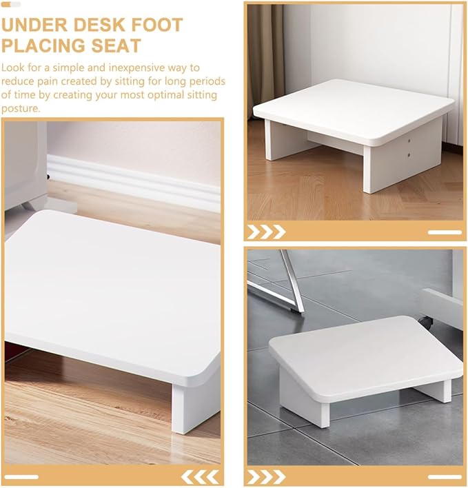 COHEALI Wooden Footrest Stool Warm White Multi-Functional Ergonomic Step Stool for Office Home Use Lightweight Stable Support for Foot and Back Comfort