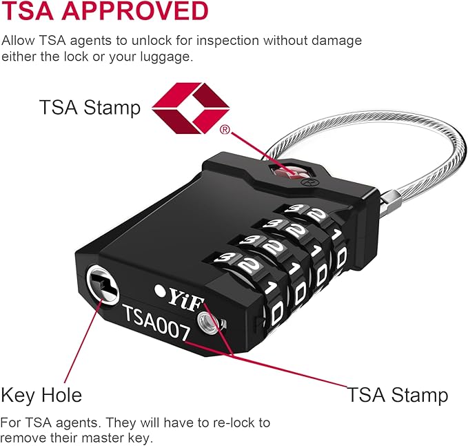 ZHEGE TSA Approved Luggage Lock, Travel Lock, 10,000 Combination Options, 5.5in Flexible Cable, Easy to Use, Secure & Solid, Suitable for Suitcase, Backpack, Briefcase (1 Pack, Black)