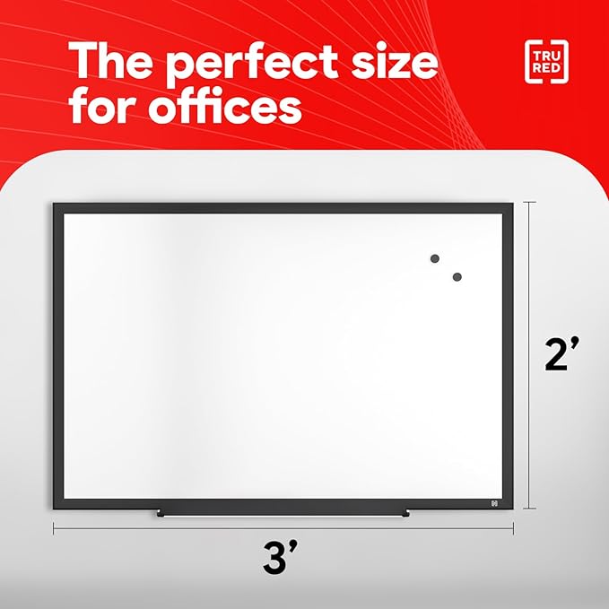 TRU RED Steel Magnetic Whiteboard | Dry Erase Board for Wall, White Board with Black Aluminum Frame, 3 ft x 2 ft