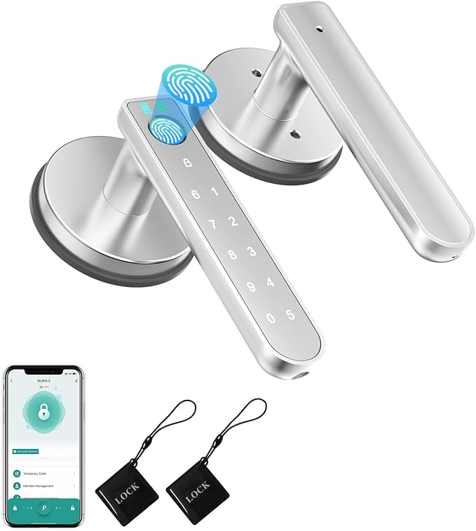 Fingerprint Door Lock, Fingerprint Door Knob Biometric Door Lock Smart Door Knob with App Control, Keyless Entry Door Lock with Handle for Home Office Apartment Bedroom Silver
