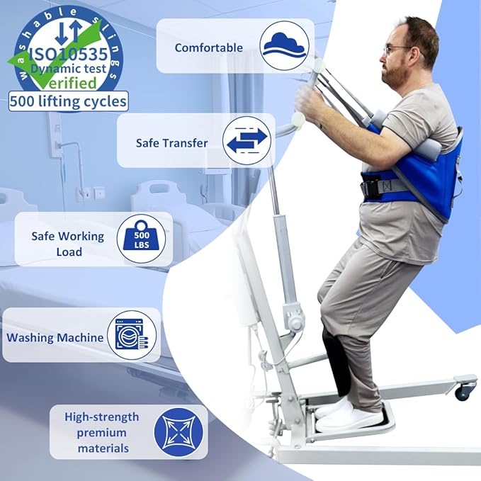 Sit to Stand Lift Patient Aid Padded Sling and Stand Assist with Back Support,Patient Lift Sling Works with Most Mobility Aids & Equipment (Large)