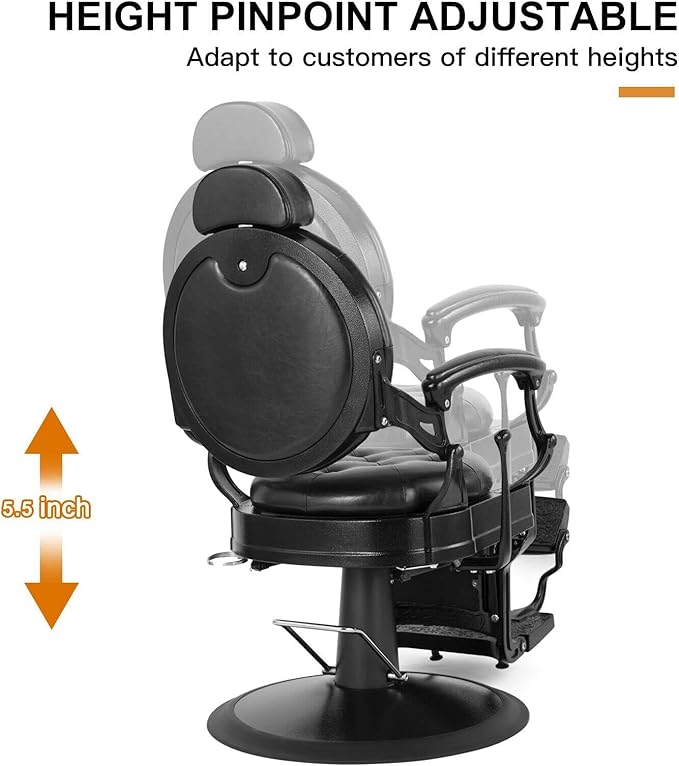 Artist hand Retro Barber Chair Heavy Duty Barber Chairs Vintage Salon Chair Hydraulic Recline Chair Rounded Cushioning Beauty Spa Styling Equipment(Black)