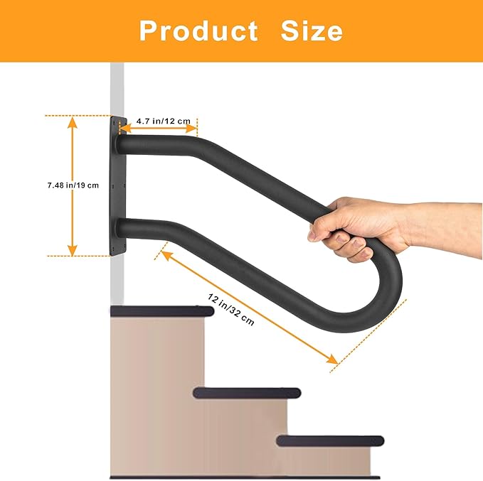 2 Pcs Handrails for Outdoor Steps Stair Railing Indoor, Handrail for 1-3 Steps,Universal Stairs Metal Handrail for All Groups, Strongly Supportive U-Shaped Stair Railings,Wall Mounting