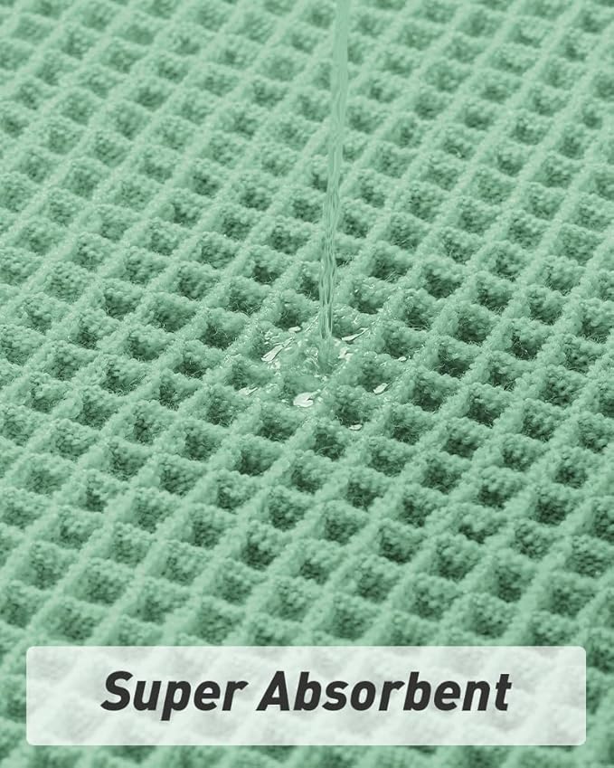 AMOAMI Upgraded Waffle Bath Mat, Super Absorbent Non Slip Bath Mats for Bathroom Floor, Machine Washable Bathroom Rugs with Tassels, Rubber Backed Bathroom Mats, Ultra Soft, 17" x 24", Sage