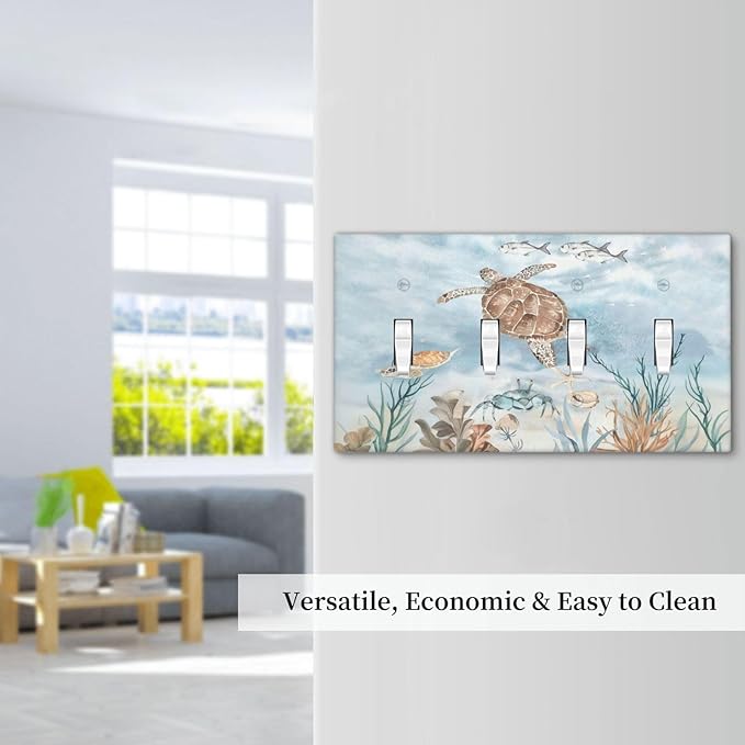 Light Switch Covers Sea Turtle Coral Reef Nauticaltheme Quad Toggle Electrical Faceplate 4 Gang Wall Plate Decorative Switch Plates for Kids room Bathroom Decor