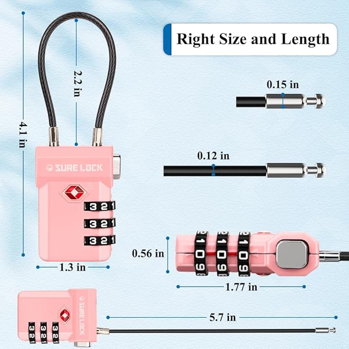 SURE LOCK TSA Approved 3-Digit Combination Luggage Locks – Open Alert Indicator, Re-settable Code with Zinc Alloy Body, Easy-Read Dials for Suitcase, Backpack, Gym Locker & Toolbox (Multiple Colors)