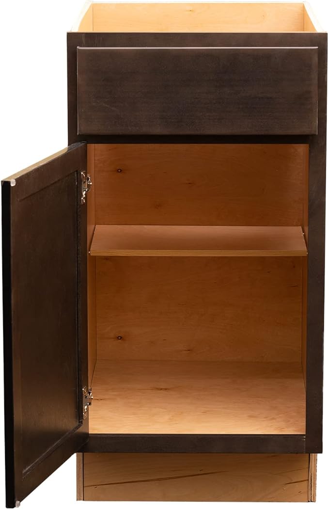 Quicklock RTA (Ready-to-Assemble) | Base Kitchen Cabinets - Shaker Style | Made in America (Espresso Stain, 15" Wx34.5 Hx24 D Base)