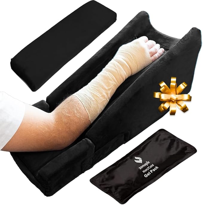 Zomaple Arm Elevation Pillow, Black – Reduce Swelling & Pain with Elbow Support – Adjustable, Gel-Infused Foam, Hot/Cold Gel Pack & Washable Cover – Arm Support Pillow for Post-Surgery Recovery