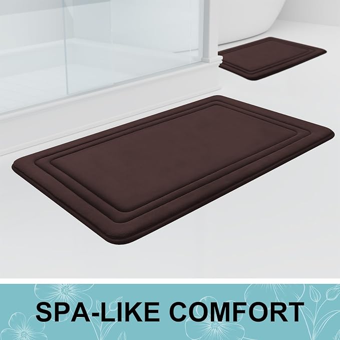 Grandaily Memory Foam Bath Mat Rug 59x34, Ultra Soft, Non-Slip and Absorbent Bathroom Rugs, Machine Wash Dry, Comfortable Bath Carpet for Bathroom Floor, Tub and Shower, Brown