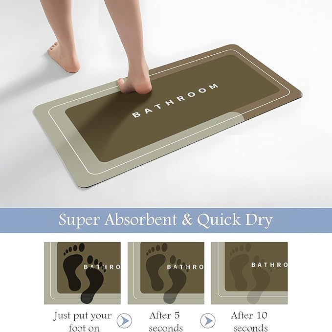Bath Mat, Quick-Drying Non-Slip Thin Bathroom mat Super Absorbent Bath mats Rug-Bath Mats for Bathroom Floor Bathtub Vanity-Bathmat Bath Rug Easy Care Khaki 27.5" x15.7"