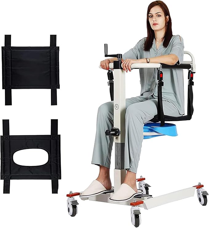 Patient Lift Transfer Chair, Patient Lift Wheelchair for Home, Wheelchair Lift for Home Portable Car Transfer Lift Chair for Disabled and Elderly Nursing, Height/Width Adjust (Basic Backrest Bedpan)