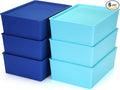 Menkxi 6 Pcs Large Plastic Storage Bins with Lids 14.4 x 10.4 x 5.1 Inch Stackable Storage Containers Decorative Cubby Organizer for Clothes Shelves Garage Closet Office (Blue Series)
