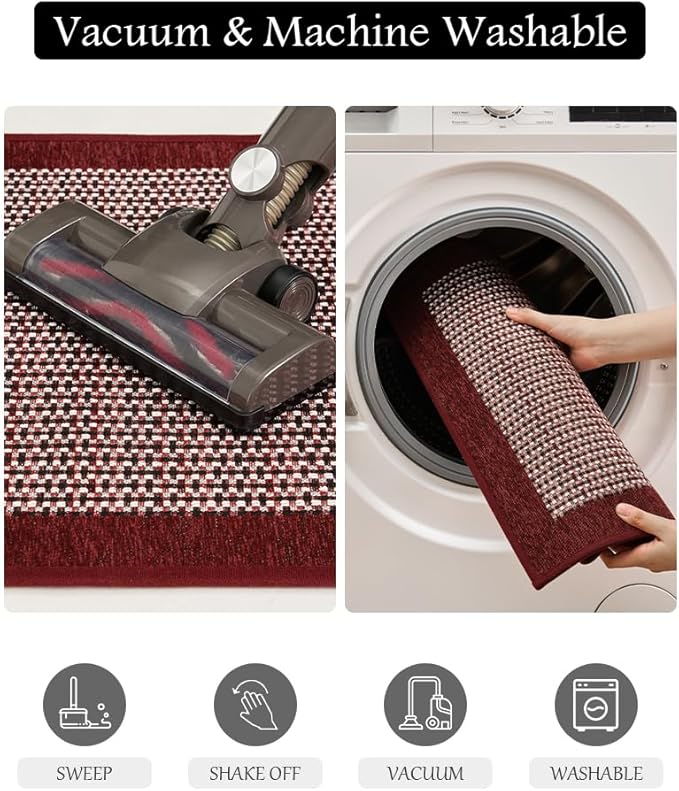 PADOOR Kitchen Mats for Floor, Non Slip Washable, Rubber Backed Christmas Runner Super Absorbent Long Xmas Floor Mat, 20'x70' Red