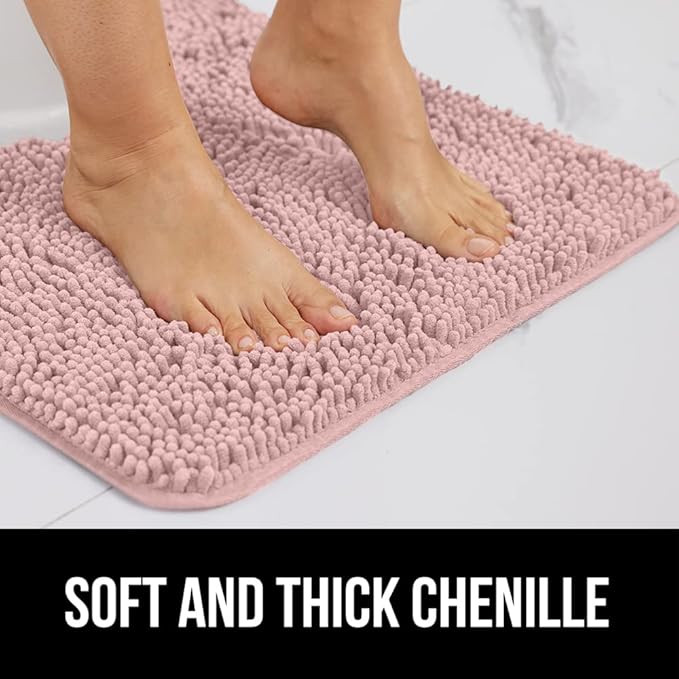 GORILLA GRIP Bath Rug Mat, Thick Soft Absorbent Chenille, Quick Dry Microfiber Mats, Rubber Backing Washable Shower Floor Rugs, US Designed Bathroom Bathmat Home Decor Accessories, 24x17 Dusty Rose