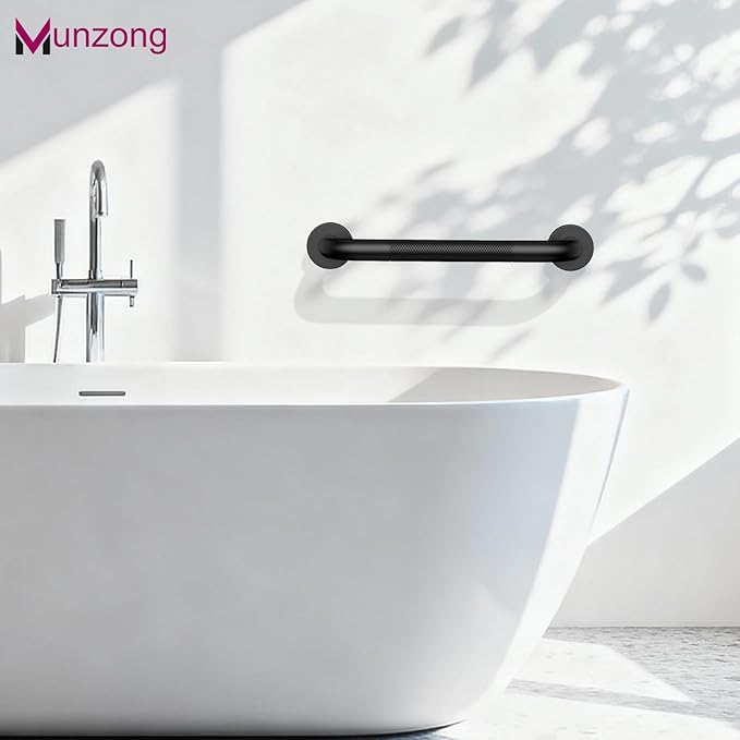 12 Inch Anti Slip Bathroom Grab Bar, 2 Pack Munzong Oil Rubbed Black Shower Grab Bar for Bathtubs, Knurled Handicap Balance Bar,Safety Hand Rail Support Elderly Senior