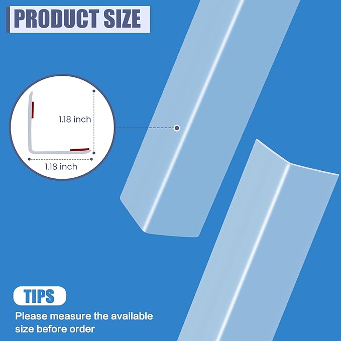 2PCS Clear Self-Adhesive Night Stand Corner Protectors，Corner Guards & Edge Protector for Wall Door Frame Cabinet Baseboard & Door, Table, Stair (16" X 1.18")