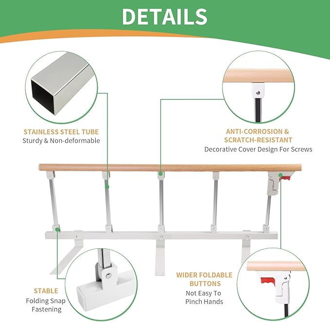 Bed Rails for Elderly Adults Safety, Folding Medical Bed Safety Assist Rail Handle, Collapsible Bed Side Grab Rail, for Preventing Falling Out of Bed, for Geriatric Handicap