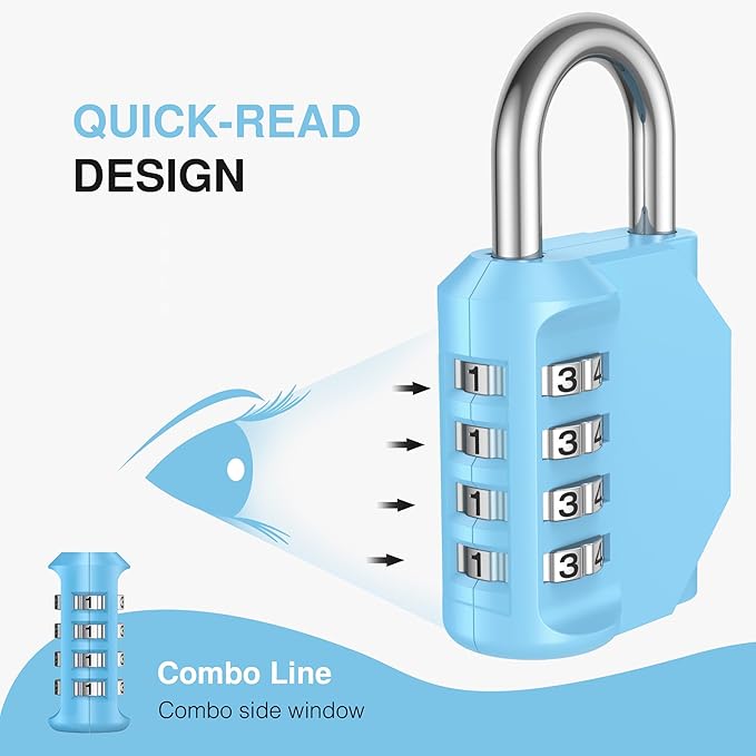 Puroma 2 Pack Combination Lock for Locker 4 Digit Outdoor Waterproof Padlock for School, Gym, Sports, Fence, Toolbox, Gate, Case, Outdoor, Hasp Storage, Cabinets (Sky Blue)