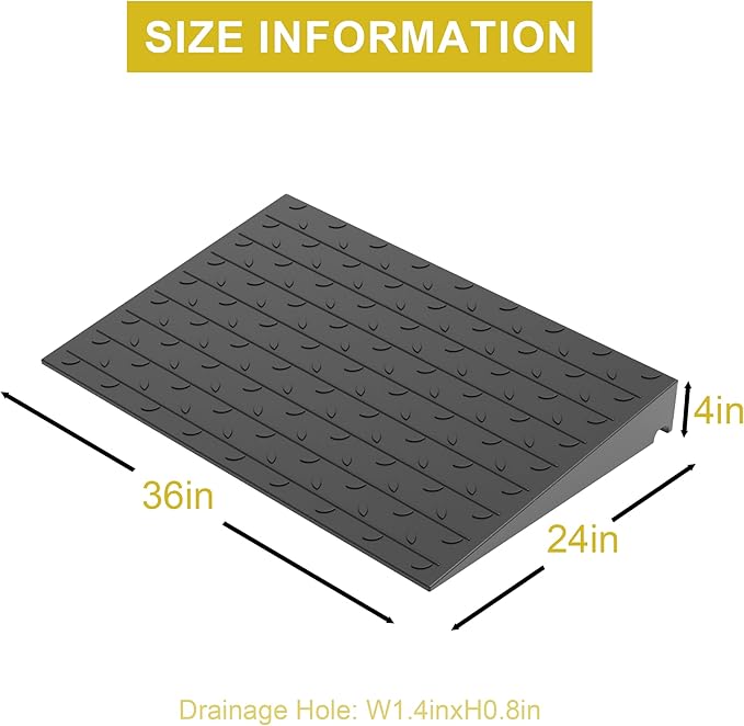 OrangeStar Heavy Duty Rubber Threshold Ramp – 4" Rise Wheelchair & Scooter Ramp with Cord Channel, Non-Slip Angled Entry for Doorways, Steps & Garages, 2200 LBS Capacity (Black, 36" Length)