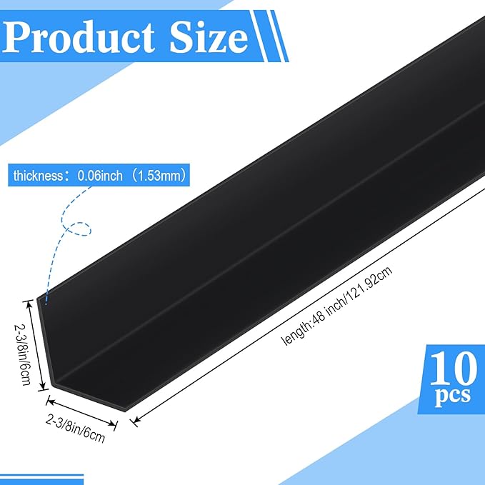 Sasylvia 10 Pcs 2-3/8 x 48 Inches Wall Corner Protector Guards, Avoid Scratching Scuffs, Vinyl Corner Trim Molding, Ease Install and Cleaning for Door Countertop Furniture Cabinet Protection (Black)