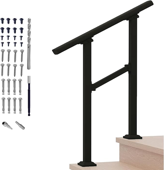 Hand Rails for Outdoor Steps,2 Step Stair Handrail & Indoor Stair Railing Kit，Metty Metal Railings for Outdoor Steps and Hand Rails for Seniors for Porch Railing