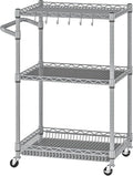 3 Tier Rolling Utility Carts with Wheels Heavy Duty Storage Cart 750Lbs Capacity Adjustable Kitchen Metal Organizer Cart with Handle & Shelf Liner Commercial Service Trolley for Indoor & Outdoor Use