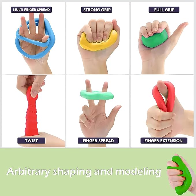 Hand Therapy Putty Kit, Grip Strength Trainer, Forearm Strengthener, Stress Balls, Hand Strengthening Devices 15Pcs Set Grip Strength, Dexterity, Mobility, Injury Stress Relief