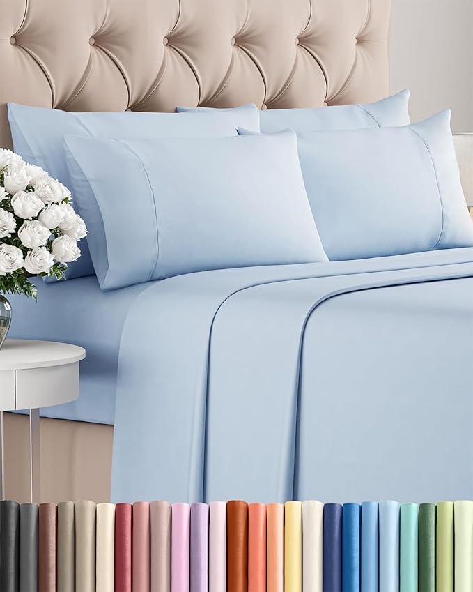 King 6 Piece Sheet Set - Cooling & Breathable Bed Sheets - Hotel Luxury Bed Sheets for Women, Men, Kids & Teens - Comfy Bedding w/Deep Pockets & Easy Fit - Soft & Wrinkle Free - King Sky Blue Sheets