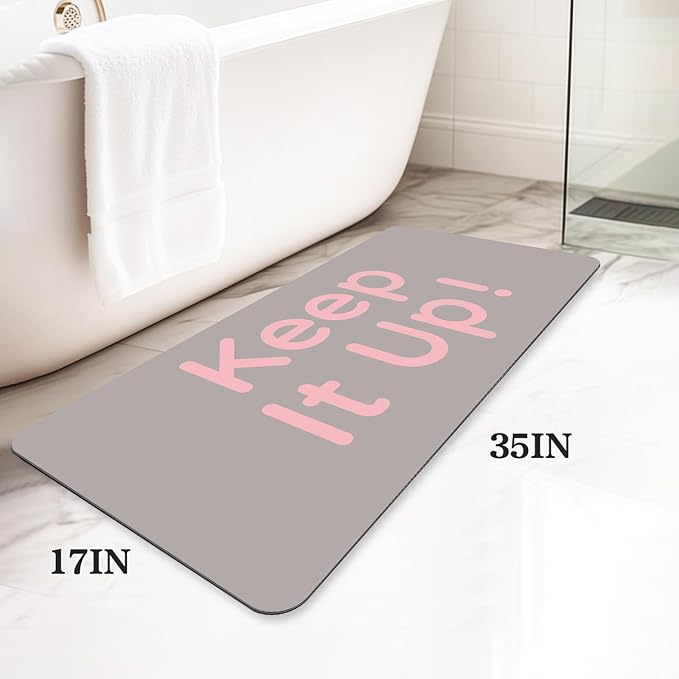 Bath Mat, Bathroom Mat Rugs Super Absorbent Shower Mats Non Slip Quick Dry Thin Rubber Mats for Bathroom Floor Fit Under Door, Shower Rug for Bathtub, Shower, Beige