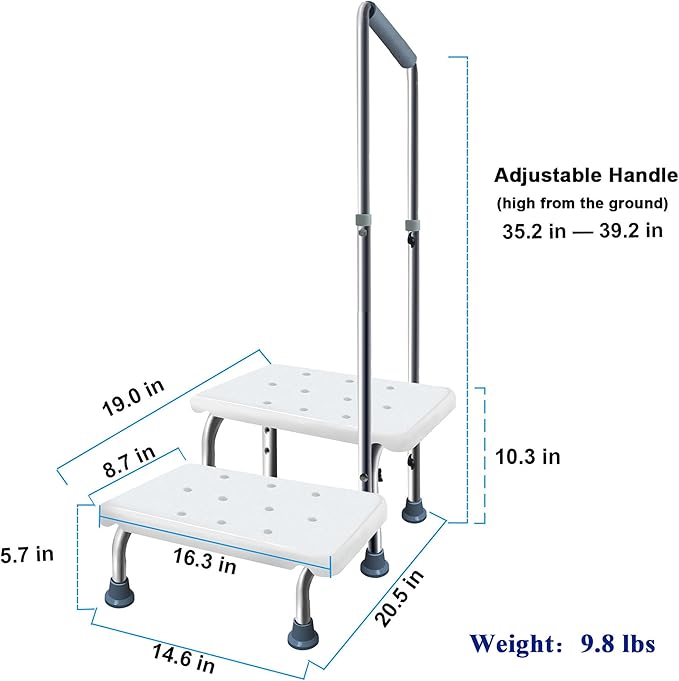 Aliseniors Step Stool with Handle and Non-Skid Platform, Heavy Duty 2 Steps Medical Foot Stool for Adult, Seniors, Handicap Holds up to 350 lbs