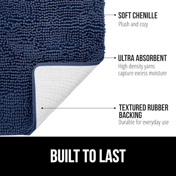 GORILLA GRIP Bathroom Rug Sets, Soft Chenille 2 Piece Area Rugs Set, Toilet Base Mat and 30x20 Carpet, Absorbent Microfiber Washable Mats Dry Quickly, Home Décor and Bath Room Accessories, Navy Blue