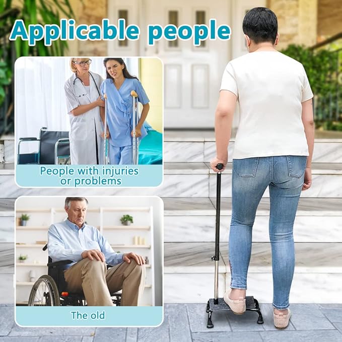 Stair Climbing Cane Half Step Stair Walker Aid Devices Stairway Lift for Elderly Seniors Assist Helper Adjustable 4 Pronged Quad Base Balance Stability Walking Sticks