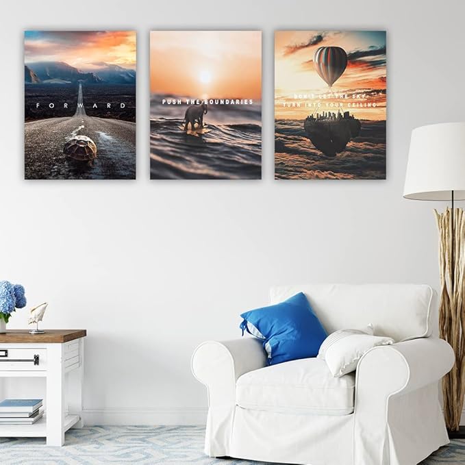 Motivational Posters Inspirational Wall Art Canvas 3 Pieces Grind Hustle Canvas Framed Wall Art Inspirational Painting Prints Poster Wall Decor Modern Home Decor Painting Pictures - 48" Wx24 H